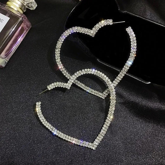 Large Heart Rhinestone Earrings