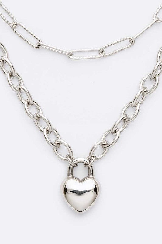 Stainless Steel Heart Charm Paperclip Necklace