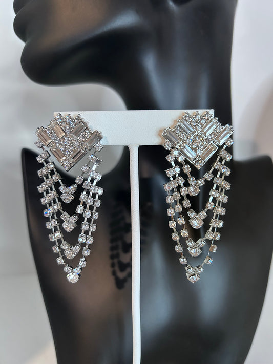 Rhinestone Diamond Drape Earrings