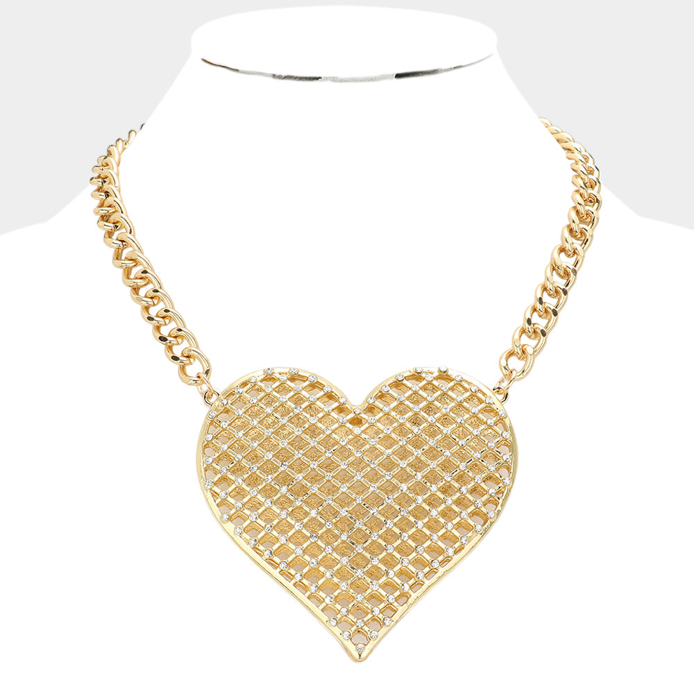 Jumbo Rhinestone Accent Heart Necklace