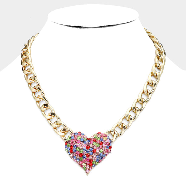Heart Rhinestone Gold Chain