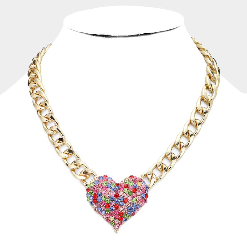 Heart Rhinestone Gold Chain