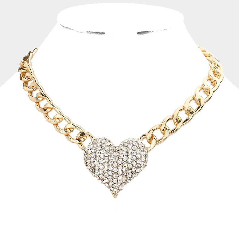 Heart Rhinestone Gold Chain